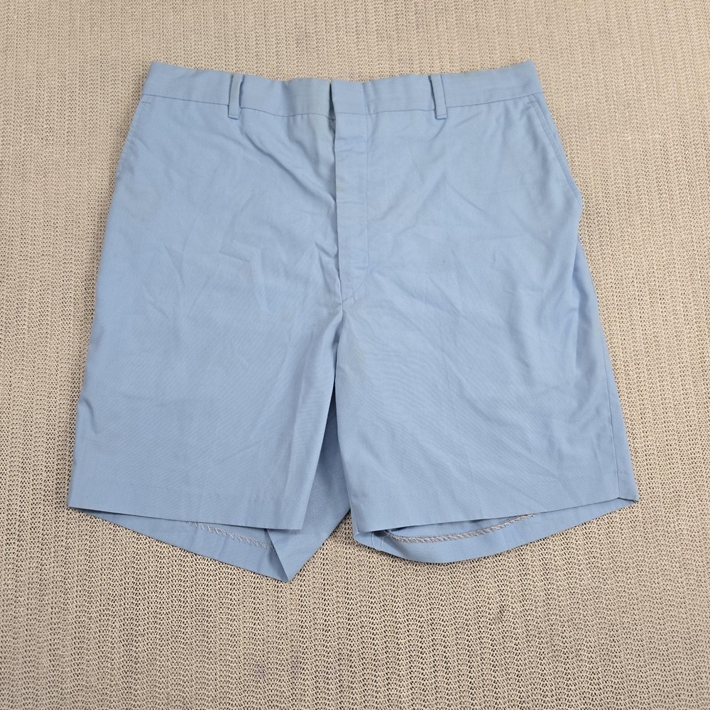 Vintage‎ Activewear Shorts Mens 34 Light Blue Chino Golf Flat Front USA Made 80s